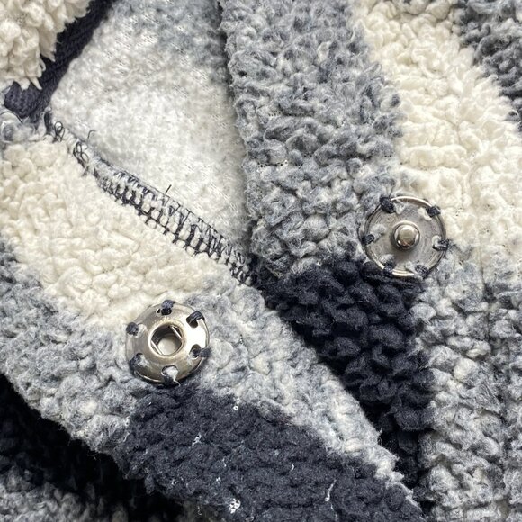 BILLABONG Women Fleece Jacket Sz M Black White Snap Closure Checker Beach 5-37 - Picture 9 of 16